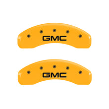 Load image into Gallery viewer, MGP 4 Caliper Covers Engraved Front &amp; Rear GMC Yellow Finish Black Char 2007 GMC Savana 1500