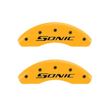 Load image into Gallery viewer, MGP Front set 2 Caliper Covers Engraved Front Sonic Yellow finish black ch