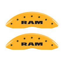 Load image into Gallery viewer, MGP 4 Caliper Covers Engraved Front &amp; Rear Ram Yellow Finish Black Char 2007 Dodge Durango