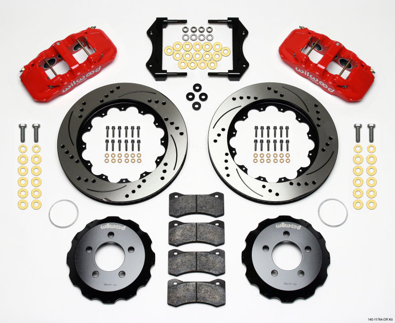 Wilwood AERO6 Front Hat Kit 14.25 Drilled Red 2006-10 Magnum/Challenger/Charger/300C