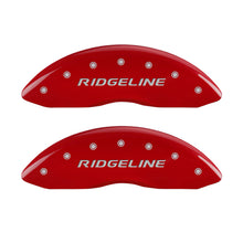 Load image into Gallery viewer, MGP 4 Caliper Covers Engraved Front &amp; Rear Ridgeline Red Finish Silver Char 2017 Honda Ridgeline