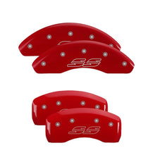 Load image into Gallery viewer, MGP 4 Caliper Covers Engraved Front &amp; Rear Impala style/SS Red finish silver ch