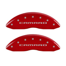 Load image into Gallery viewer, MGP 4 Caliper Covers Engraved Front Gen 5/Camaro Engraved Rear Gen 5/SS Red finish silver ch