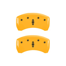 Load image into Gallery viewer, MGP 4 Caliper Covers Engraved Front Lincoln Engraved Rear Star logo Yellow finish black ch