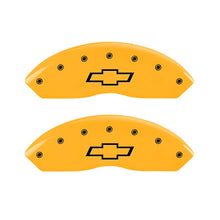 Load image into Gallery viewer, MGP 2 Caliper Covers Engraved Front Bowtie Yellow Finish Black Char 1999 Chevrolet Tahoe