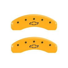 Load image into Gallery viewer, MGP 4 Caliper Covers Engraved Front &amp; Rear Bowtie Yellow Finish Black Char 2015 Chevrolet SS